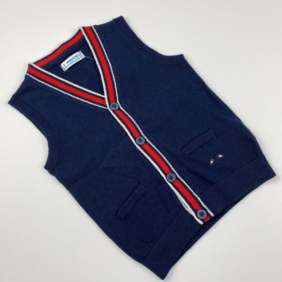 Mayoral Boys Wool Blend Navy Preppy Knit Button Sweater Vest Sz 3 NWT Style 4320 - Picture 1 of 10